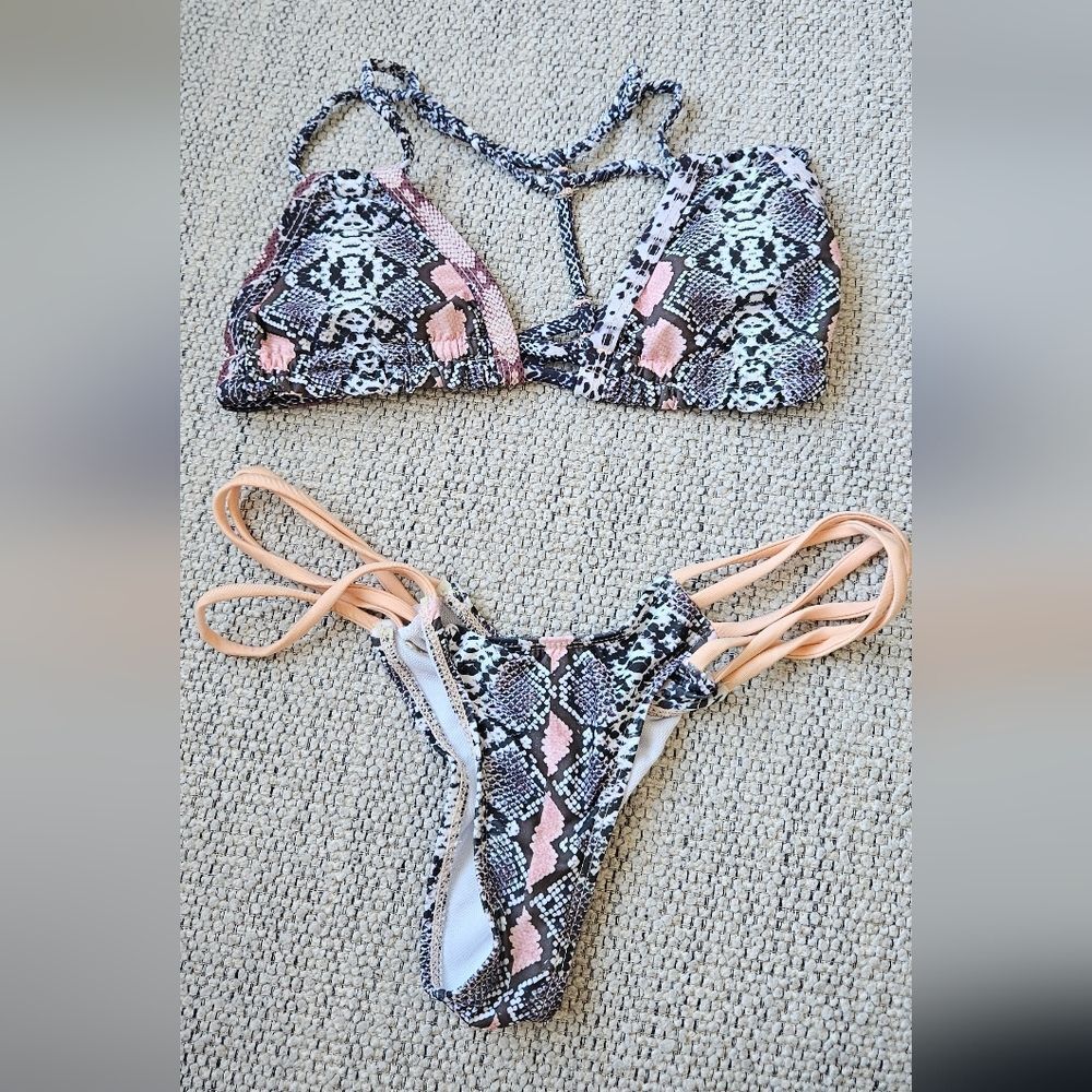 💝Snakeskin Print Bikini Set
